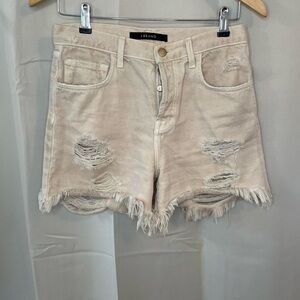 J Brand Women’s 24‎ High Rise Hem Distressed Shorts Coquette Cream
